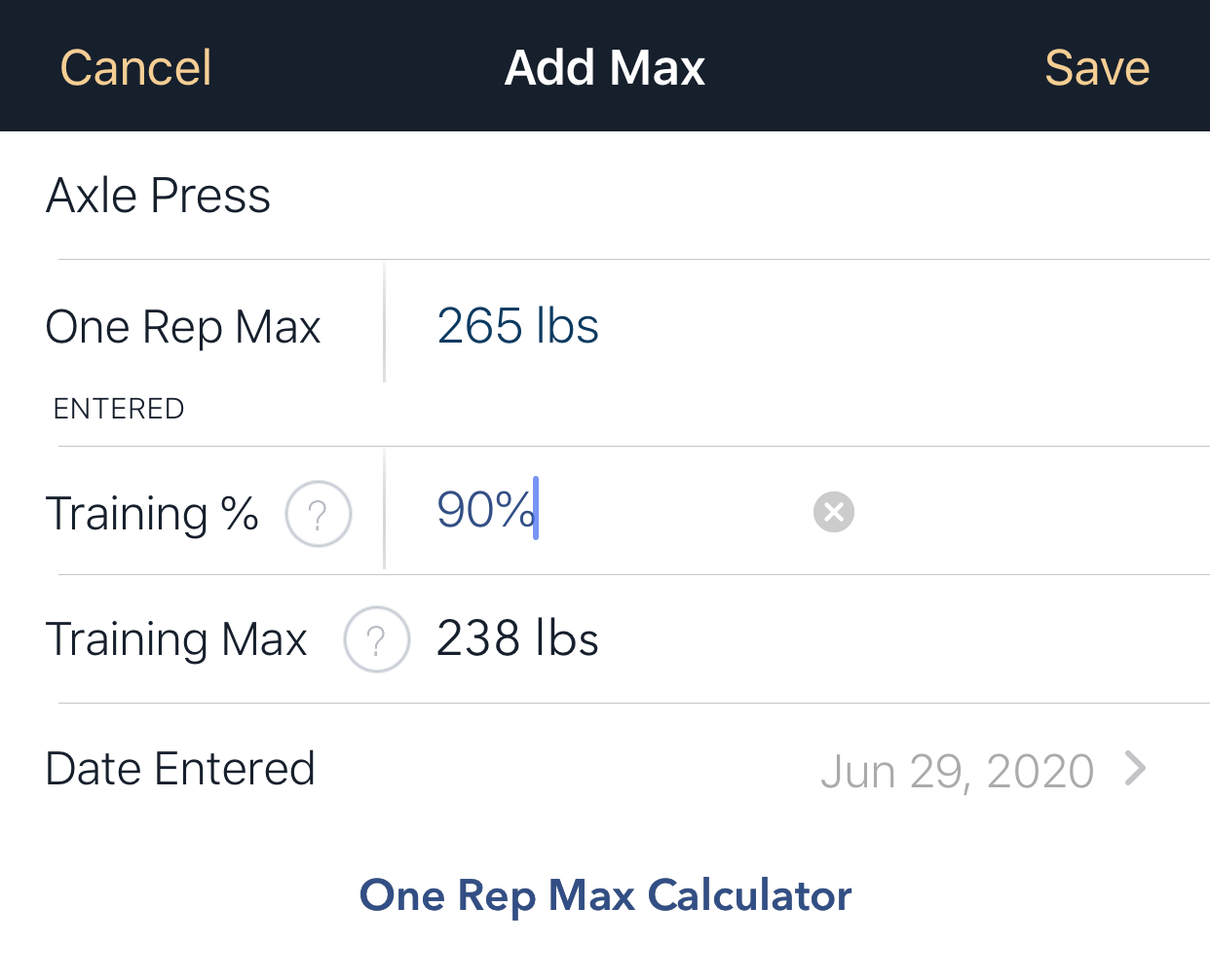 Add One Rep Max